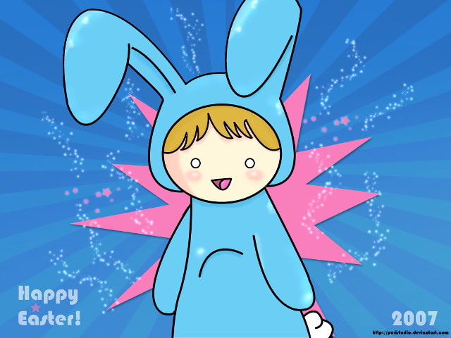 Cartoon boy bunny happy easter free wallpaper - medium preview image