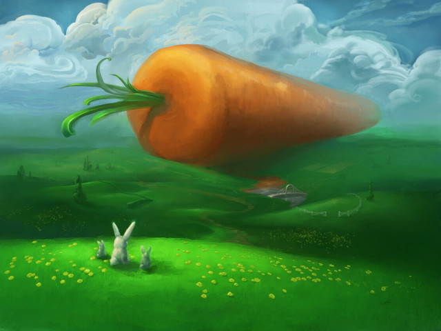 Carrot flying field grass rabbits free wallpaper - medium preview image