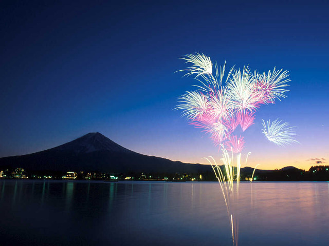 Fireworks lake mountain night sky free wallpaper - medium preview image