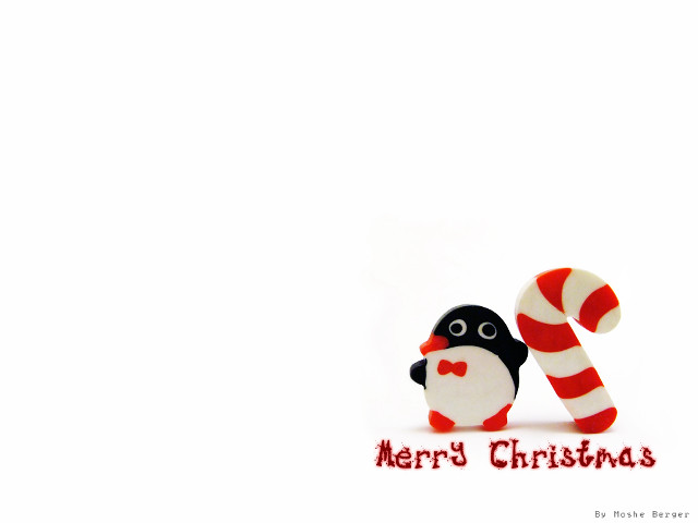 Penguin candy cane merry christmas free wallpaper - medium preview image