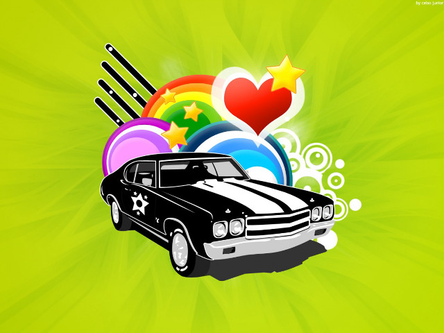 Car background green heart stars free wallpaper - medium preview image