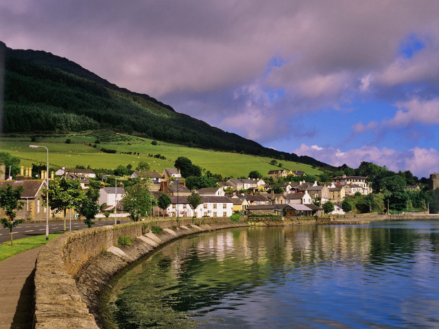 Lake town hill clouds bascove #2 free wallpaper - medium preview image