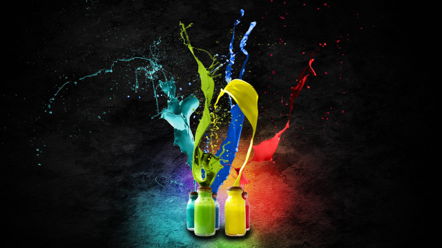 Paint bottles splashing multicolored black free wallpaper - medium preview image