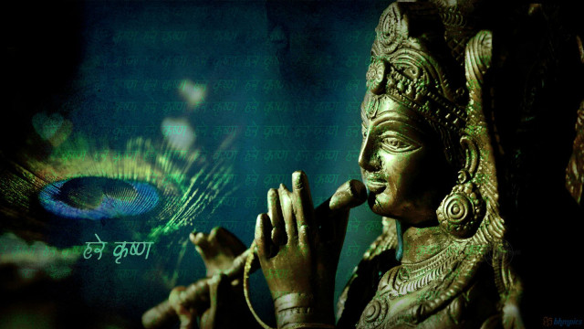 Statue person pipe peacock feather free wallpaper - medium preview image