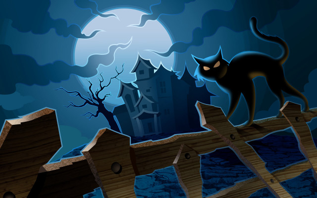 Black cat fence full moon #4 free wallpaper - medium preview image
