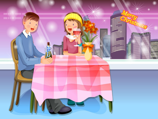 Man woman table wine bottle free wallpaper - medium preview image