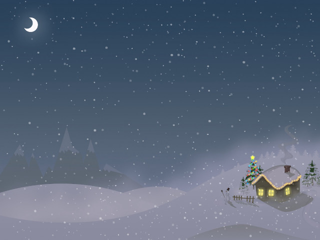 Snowy night house tree crescent #4 free wallpaper - medium preview image