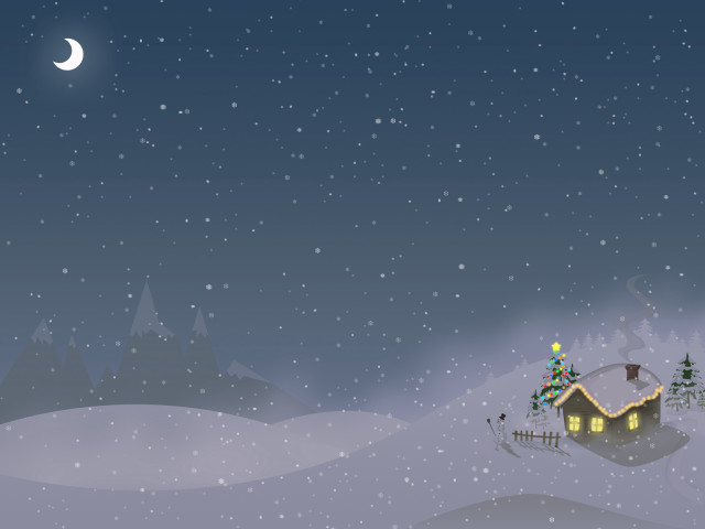 Snowy night house tree crescent #3 free wallpaper - medium preview image