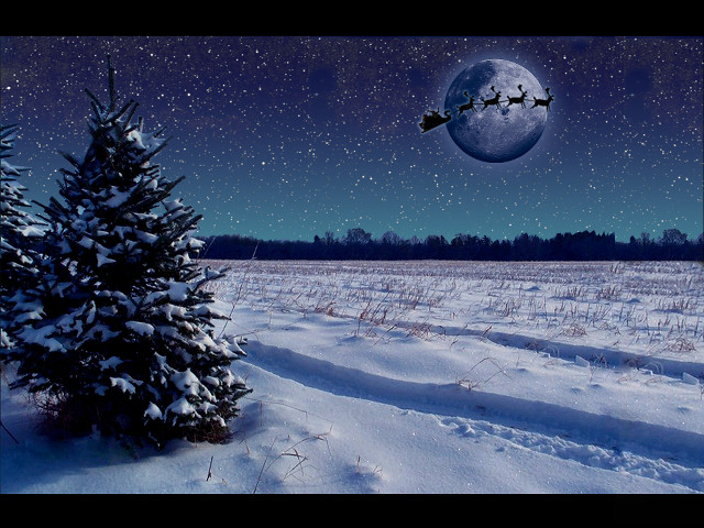 Christmas tree santa fullmoon snowy free wallpaper - medium preview image
