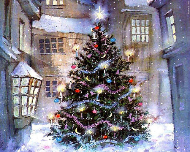 Christmas tree snowy village lit #3 free wallpaper - medium preview image