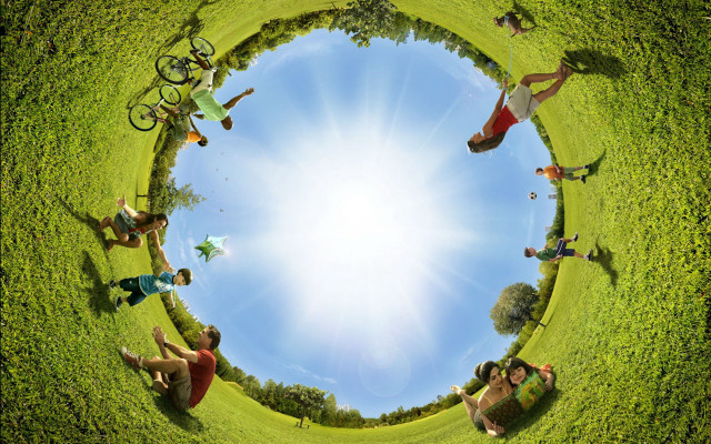 People laying grass circle sky free wallpaper - medium preview image