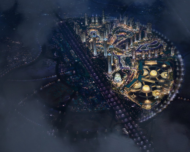 Futuristic city night lights buildings #3 free wallpaper - medium preview image