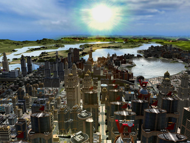 Afrofuturism city river sun water free wallpaper - medium preview image