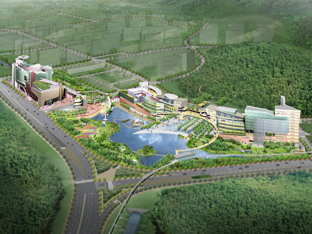 Building trees river road pond free wallpaper - medium preview image