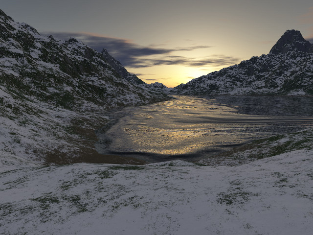 Snowy mountain water sunset clouds free wallpaper - medium preview image