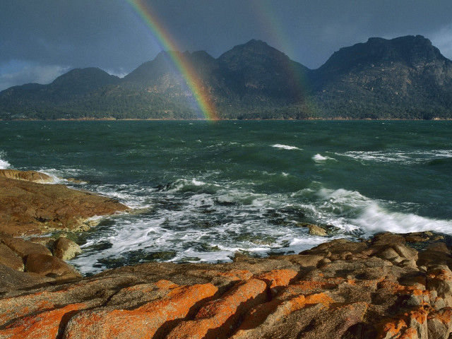 Rainbow ocean mountains waves crashing #4 free wallpaper - medium preview image