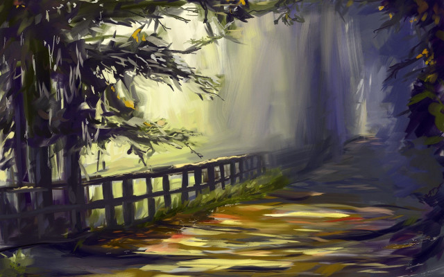 Path park trees leaves painting free wallpaper - medium preview image