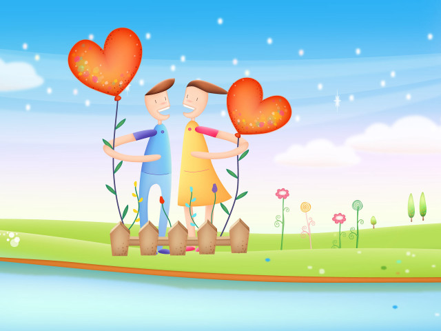 Couple heart balloons flower field free wallpaper - medium preview image