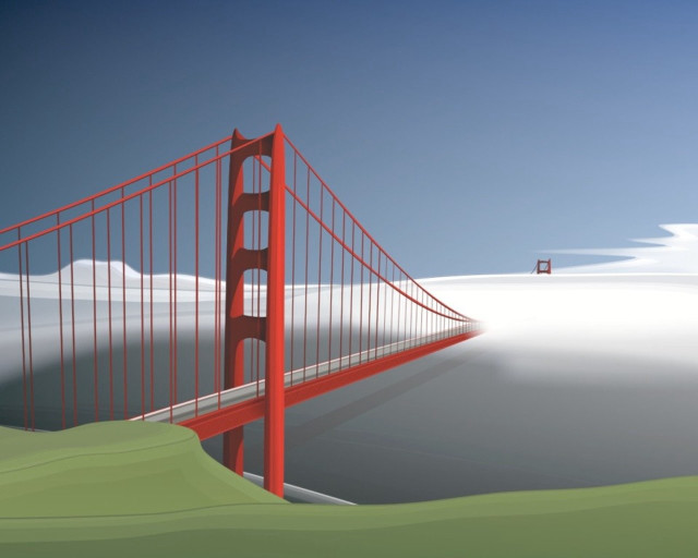 Red bridge digital painting blue free wallpaper - medium preview image