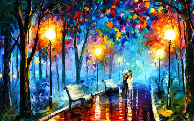 Couple walking umbrella rain colorful free wallpaper - medium preview image