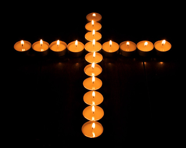 Candles cross table black background free wallpaper - medium preview image