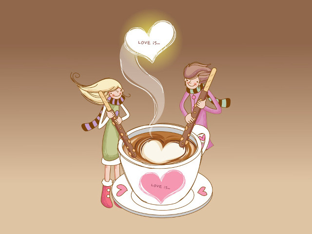 Two women coffee heart love free wallpaper - medium preview image