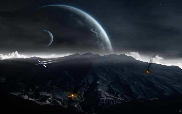 Space station mountain range night #5 free wallpaper - medium preview image