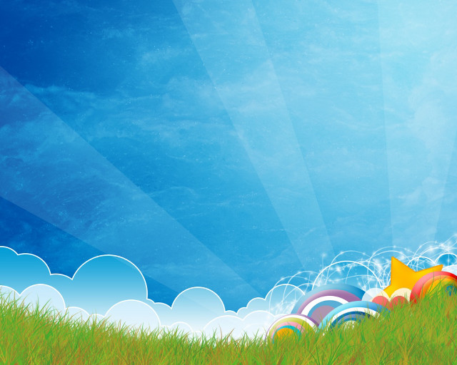 Cartoon green grass blue sky free wallpaper - medium preview image