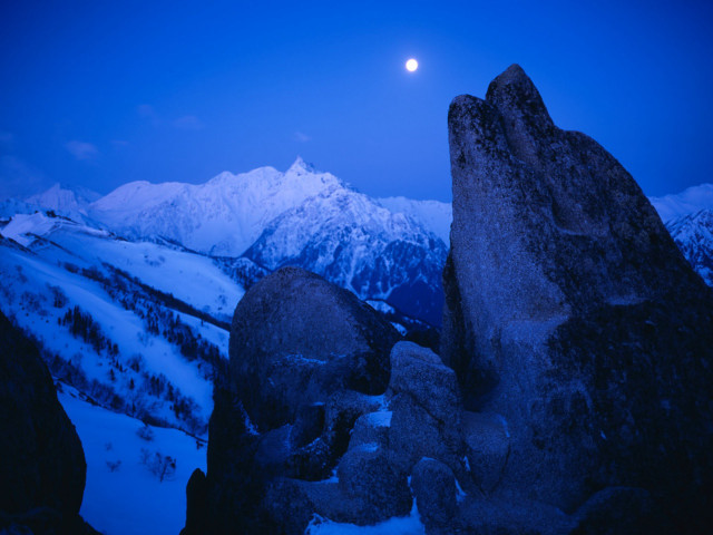 Full moon snowy mountains night #2 free wallpaper - medium preview image
