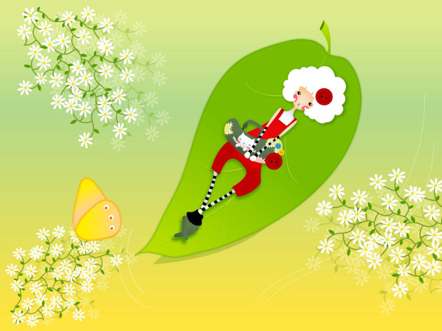 Cartoon character riding leaf fish free wallpaper - medium preview image