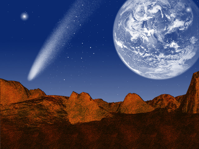 Planet shooting star sky mountains free wallpaper - medium preview image