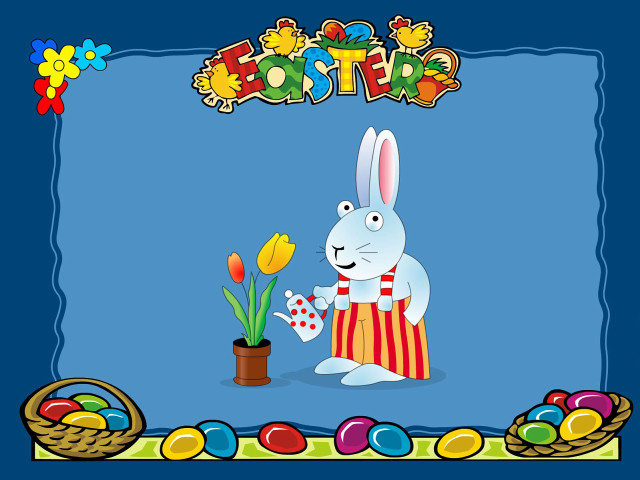 Rabbit holding flower basket eggs #3 free wallpaper - medium preview image