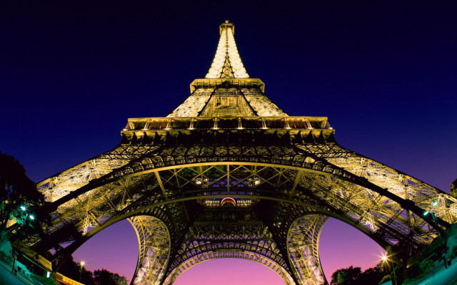 Eiffel tower lit night pink free wallpaper - medium preview image