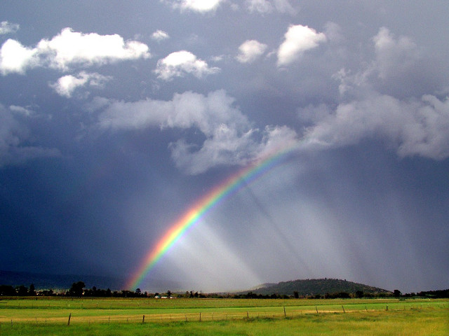 Rainbow field trees mountain cloudy #2 free wallpaper - medium preview image
