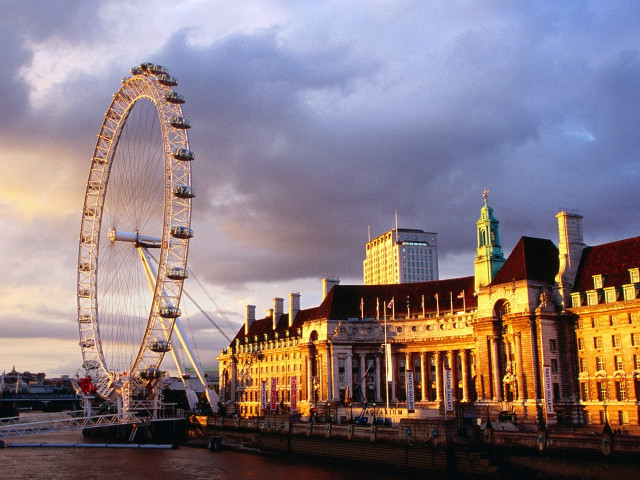 Ferris wheel building river cloudy free wallpaper - medium preview image