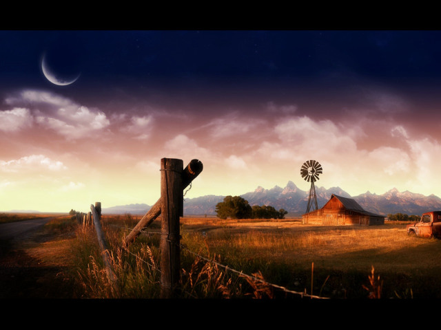 Rural barn windmill full moon #3 free wallpaper - medium preview image