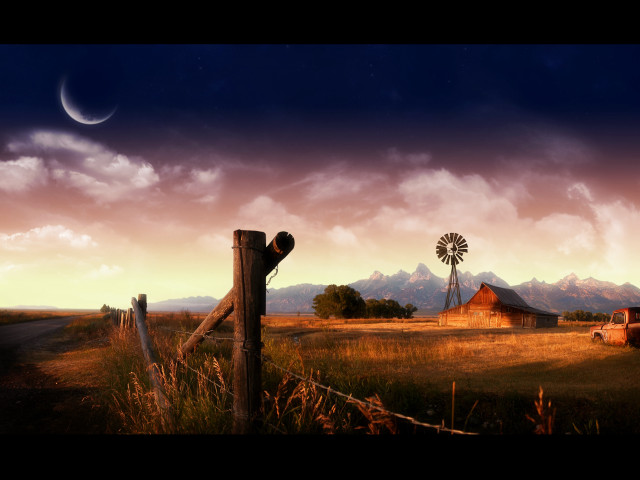 Rural barn windmill full moon #2 free wallpaper - medium preview image
