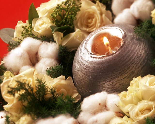 Silver vase candle flowers cotton free wallpaper - medium preview image