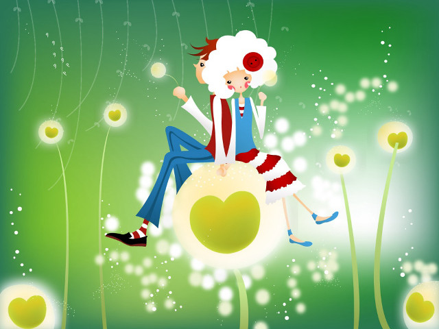 Couple sitting ball grass dandelions free wallpaper - medium preview image