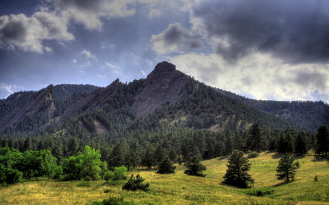 Mountain grassy field trees cloudy #3 free wallpaper - medium preview image