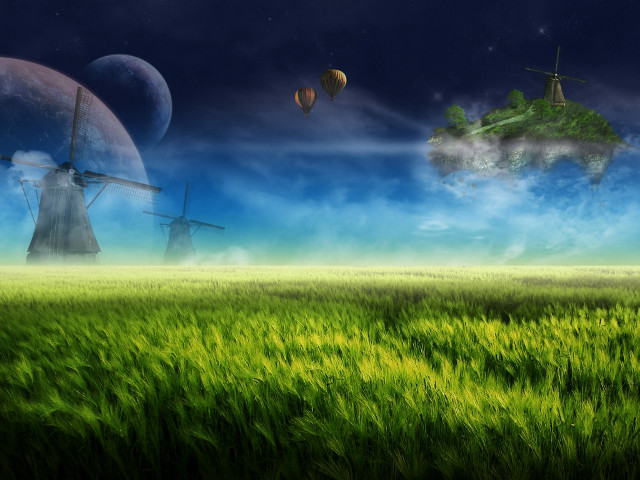 Green field windmills sky clouds #2 free wallpaper - medium preview image
