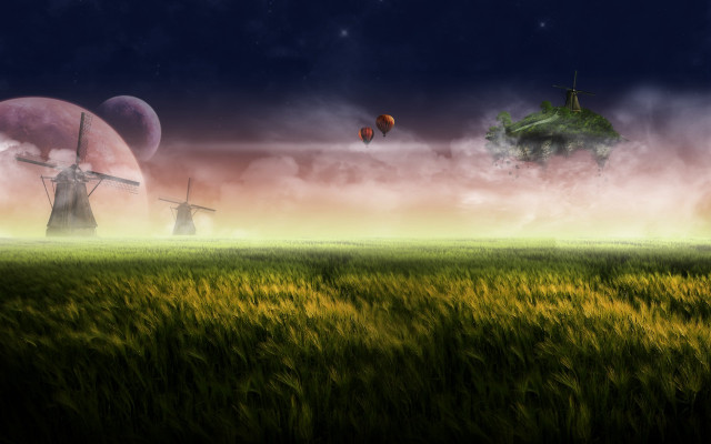 Windmill field grass sky clouds #2 free wallpaper - medium preview image