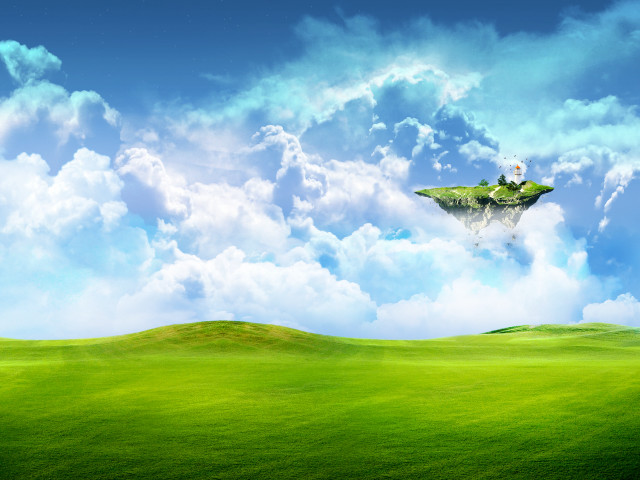 Green field floating island person #5 free wallpaper - medium preview image