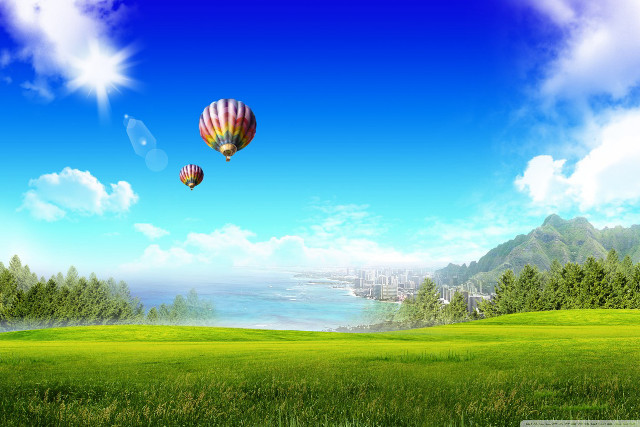 Hot air balloons green field #2 free wallpaper - medium preview image