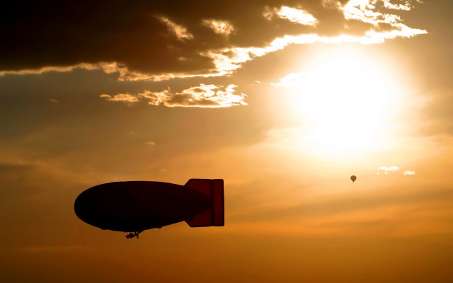 HotAirBalloon Kite Sunset Cityscape GradientSky free wallpaper - medium preview image