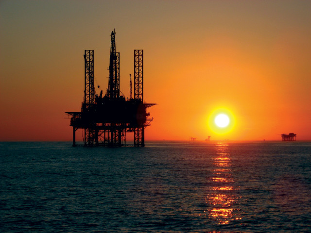 Oil rig sunset water ship free wallpaper - medium preview image