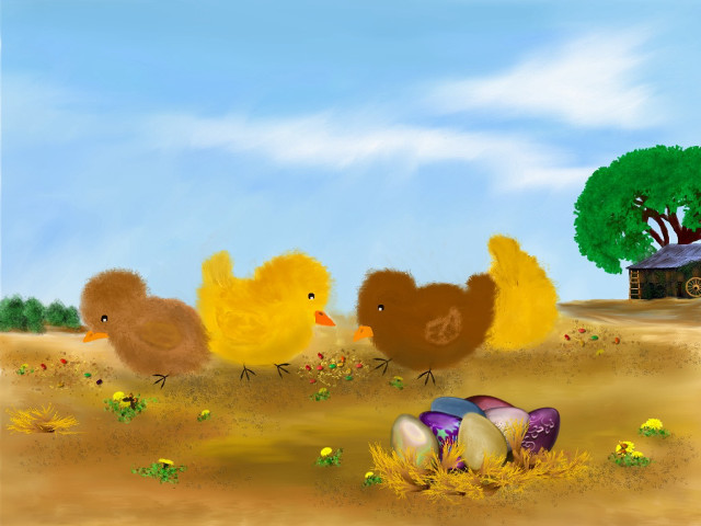 Chickens egg field tree car free wallpaper - medium preview image