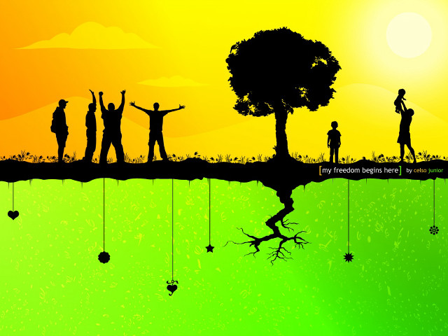 People hill tree sunset group free wallpaper - medium preview image