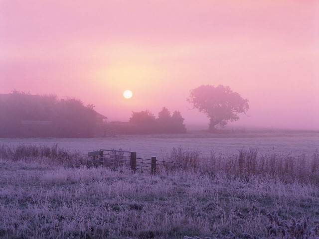 Field fence house sunset distance #2 free wallpaper - medium preview image