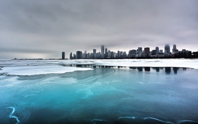 Frozen lake city skyline winter #2 free wallpaper - medium preview image